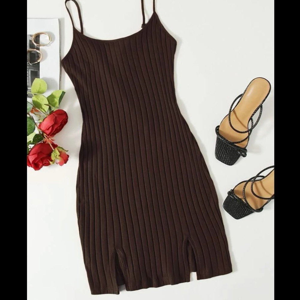 brown ribbed bodycon cami dress